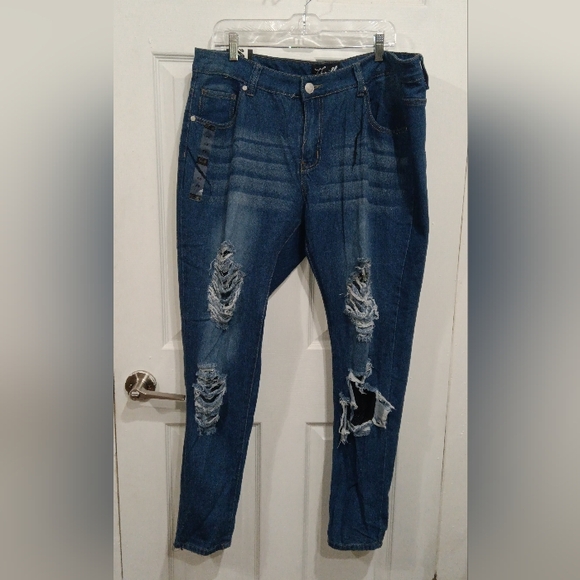 Thrill Denim - Thrill Dark Blue Distressed Boyfriend Jeans